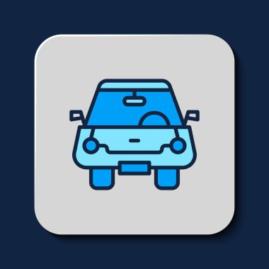 Filled outline Car icon isolated on blue background. Front view. Vector.