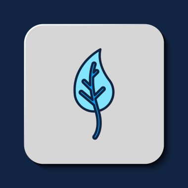 Doldurulmuş Yaprak simgesi mavi arkaplanda izole edildi. İşaret bırakıyor. Taze doğal ürün sembolü. Vektör.