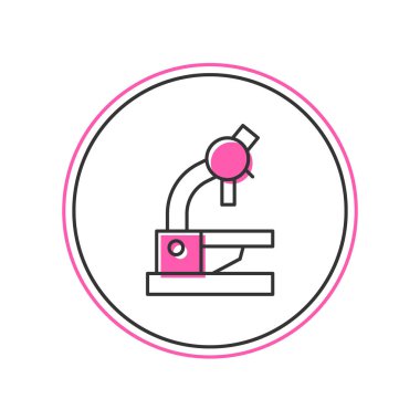 Doldurulmuş mikroskop simgesi beyaz arkaplanda izole edildi. Kimya, ilaç aleti, mikrobiyoloji büyütme aracı. Vektör.