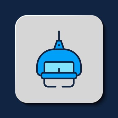 İçi doldurulmuş Kayak kaldırma simgesi mavi arkaplanda izole edildi. Vektör.