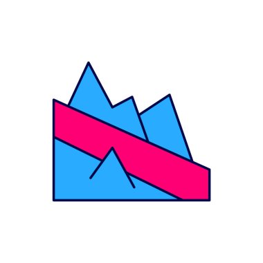 Beyaz arkaplanda izole edilmiş ana hatlı dağ iniş simgesi. Zaferin ya da başarının sembolü. Vektör.