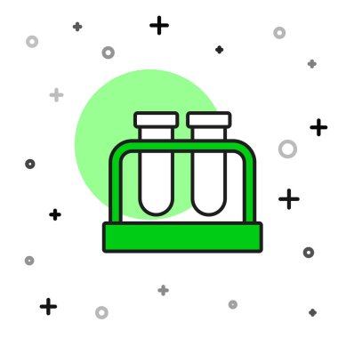 Ana hatlarıyla doldurulmuş test tüpü ve beyaz arka planda izole edilmiş kimyasal test ikonu. Laboratuvar cam levhası. Vektör.