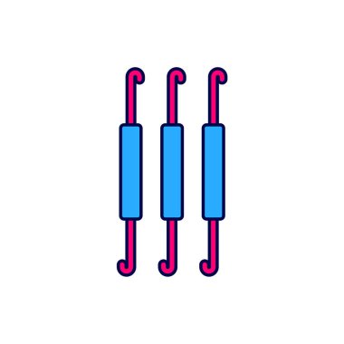 Doldurulmuş ana hatlı tığ işi kanca simgesi beyaz arkaplanda izole edildi. Örgü kancası. Vektör.