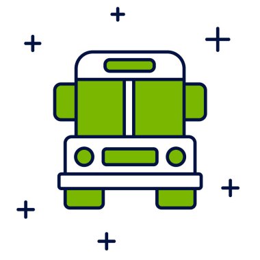 Doldurulmuş okul servisi simgesi beyaz arkaplanda izole edildi. Toplu taşıma sembolü. Vektör.