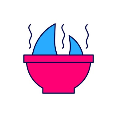 Beyaz arkaplanda izole edilmiş, ana hatlı köpekbalığı yüzgeci çorba ikonu. Vektör.