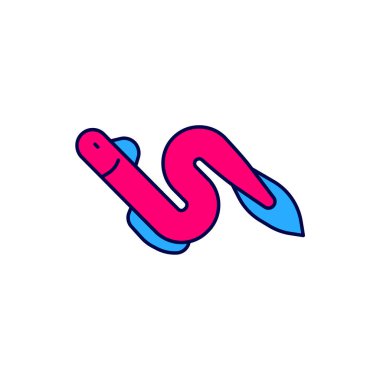 Beyaz arka planda izole edilmiş ana hatlı yılan balığı ikonu. Vektör.