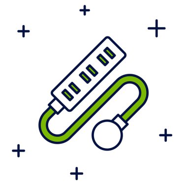 Doldurulmuş elektrik uzatma kablosu simgesi beyaz arkaplanda izole edildi. Priz prizi. Vektör.