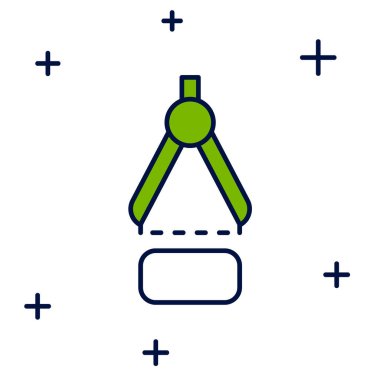 Doldurulmuş ana hatlı çizim simgesi beyaz arkaplanda izole edildi. Pusula işareti. Çizim ve eğitim araçları. Geometrik alet. Vektör.