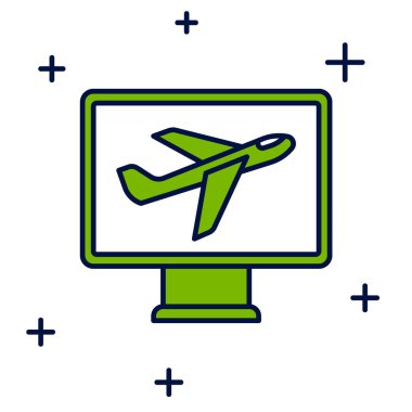 Doldurulmuş Düzlem simgesi beyaz arkaplanda izole edildi. Uçan uçak ikonu. Uçak tabelası. Vektör.