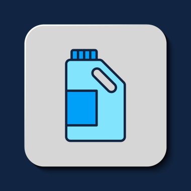 Filled outline Plastic bottle for laundry detergent, bleach, dishwashing liquid or another cleaning agent icon isolated on blue background. Vector.