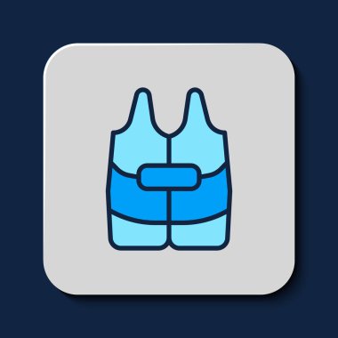 Mavi arka planda izole edilmiş çizgili Can yeleği simgesi. Can yeleği ikonu. Olağanüstü bir spor. Spor malzemeleri. Vektör.