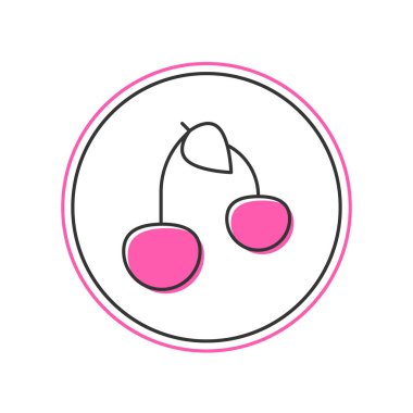 Filled outline Cherry icon isolated on white background. Fruit with leaf symbol. Vector.
