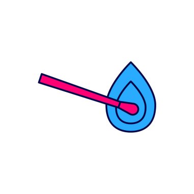 Beyaz arkaplanda izole edilmiş ateş ikonu ile ana hatları yakma kibriti. Ateşle maç. Kibrit işareti. Vektör.