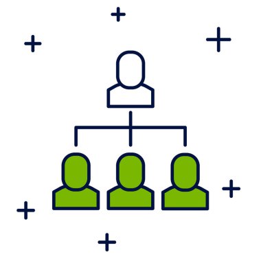 Doldurulmuş İş hiyerarşisi organizogram grafiği bilgi ikonu beyaz arkaplanda izole edildi. Kurumsal yapı grafik elementleri. Vektör.