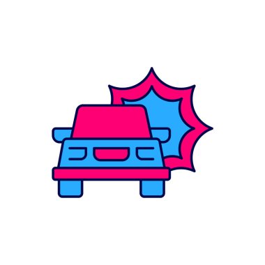 Doldurulmuş ana hatlı araba kazası ikonu beyaz arka planda izole edilmiş. Sigorta konsepti. Güvenlik, güvenlik, koruma, konsept koruma. Vektör.