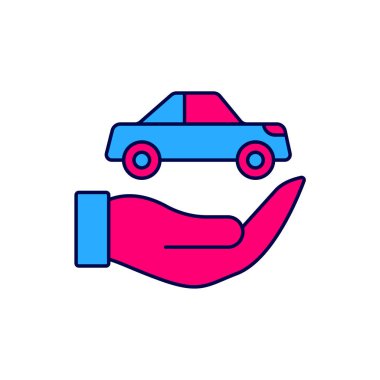 Doldurulmuş ana hatlı araba sigortası ikonu beyaz arka planda izole edilmiş. Sigorta konsepti. Güvenlik, güvenlik, koruma, konsept koruma. Vektör.