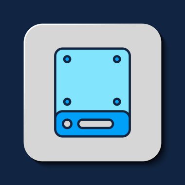 Doldurulmuş sunucu, veri, Web sunucu simgesi mavi arkaplanda izole edildi. Vektör.