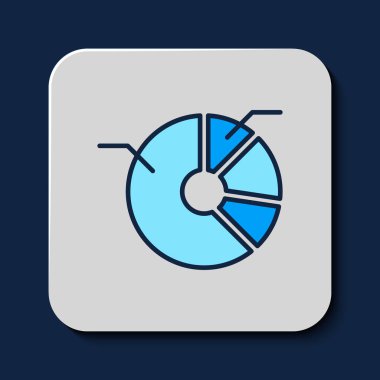 Doldurulmuş turta grafiği bilgi simgesi mavi arkaplanda izole edildi. Diyagram çizelgesi. Vektör.