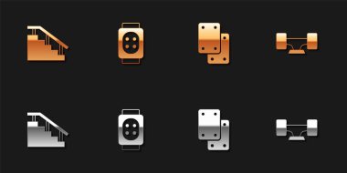 Kaykay merdivenlerini raylı, dizlikli ve tekerlek ikonlu ayarla. Vektör.