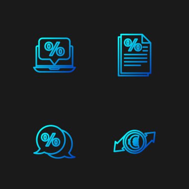 Mali büyüme ve avro sikkesi, indirimli yüzde etiketi, yüzde indirimli dizüstü bilgisayar ve finans belgesi. Renk simgeleri. Vektör.