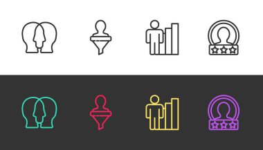 Hat Proje Ekibi üssü, Kafa Avcılığı, Üretken İnsan ve Üretken Hesap Ekranı 'nı siyah beyaz ekrana ayarla. Vektör.