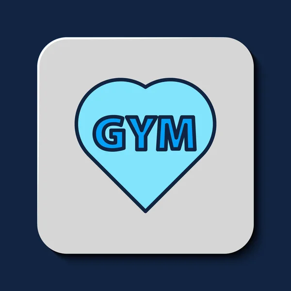 Γεμάτο Περίγραμμα Fitness Γυμναστήριο Καρδιά Εικονίδιο Απομονώνονται Μπλε Φόντο Λατρεύω — Διανυσματικό Αρχείο