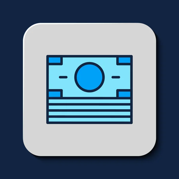 Filled Outline Stacks Paper Money Cash Icon Isolated Blue Background — Stock vektor