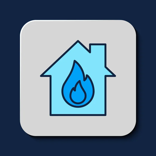 Filled Outline Fire Burning House Icon Isolated Blue Background Vector — ストックベクタ