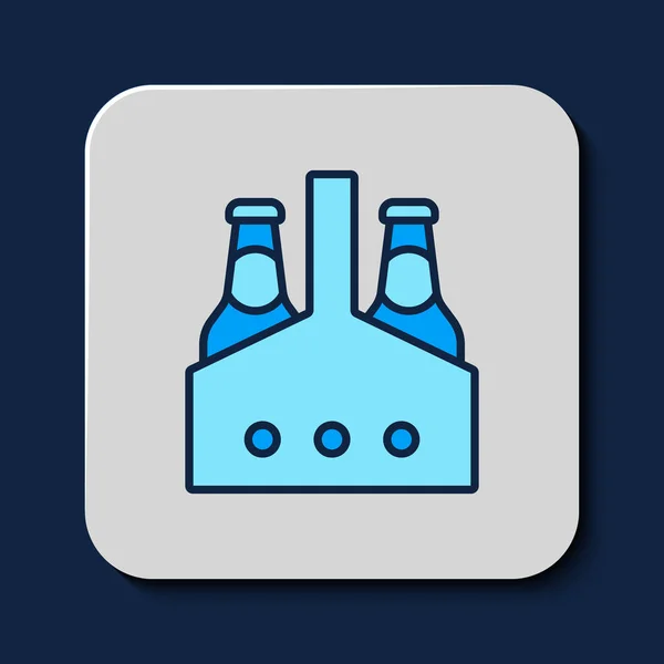Esquema Rellenado Paquete Botellas Cerveza Icono Aislado Sobre Fondo Azul — Vector de stock