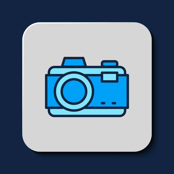 Filled Outline Photo Camera Icon Isolated Blue Background Foto Camera — Vetor de Stock