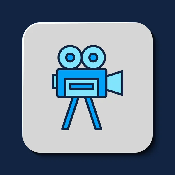 Filled Outline Retro Cinema Camera Icon Isolated Blue Background Video — Stock Vector
