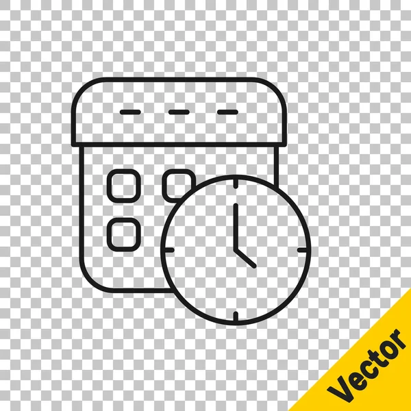 Ligne Noire Calendrier Icône Horloge Isolés Sur Fond Transparent Horaire — Image vectorielle