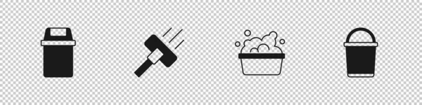 ゴミ箱を設定することができます 掃除機 石鹸とバケツアイコンと流域 ベクトル — ストックベクタ