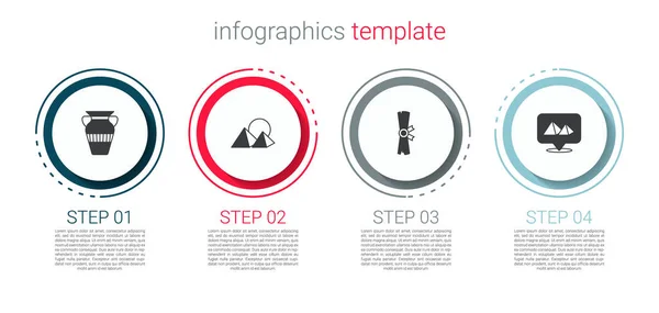 Establecer Jarrón Egipcio Pirámides Papiro Scroll Plantilla Infografía Empresarial Vector — Vector de stock