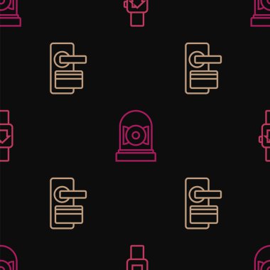 Akıllı saat, dijital kapı kilidi ve sorunsuz bir şekilde alarm zilini çalan akıllı bir ev ayarla. Vektör.