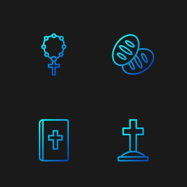 Kutsal İncil, tespih, din ve Hıristiyan ekmeği ile Mezar 'ı hizaya getir. Renk simgeleri. Vektör.