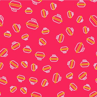 Curling sporu ikonu için Line Stone kırmızı arka planda izole edilmiş pürüzsüz desen. Spor malzemeleri. Vektör.