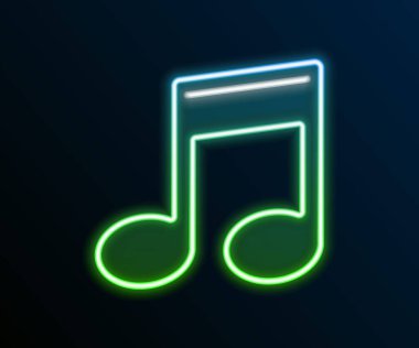 Parlayan neon çizgisi Müzik notası, ton simgesi siyah arkaplanda izole. Renkli taslak konsepti. Vektör.