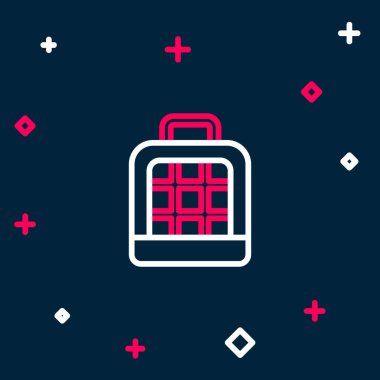 Çizgi Hayvan Taşıma kutusu simgesi mavi arkaplanda izole edildi. Hayvanlar, köpekler ve kediler için taşıyıcı. Hayvanlar için konteynır. Hayvan taşıma kutusu. Renkli taslak konsepti. Vektör.