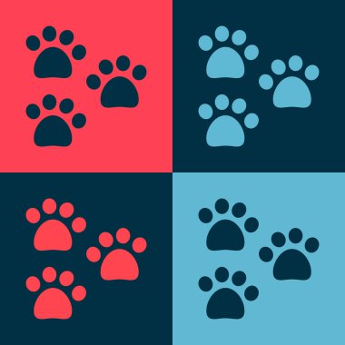 Pop Art Paw yazdırma simgesi renk arkaplanında izole edildi. Köpek ya da kedi pençesi izi. Hayvan izleri. Vektör.