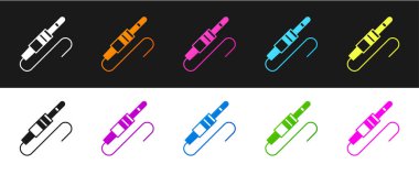 Ses kriko simgesini siyah beyaz arkaplanda izole et. Bağlantı ses ekipmanları için ses kablosu. Fiş kablosu. Müzik aleti. Vektör.