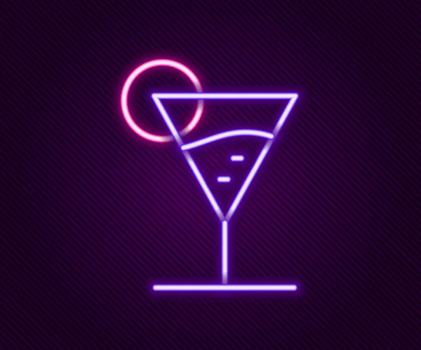 Lumineux Néon Ligne Martini Icône Verre Isolé Sur Fond Noir — Image vectorielle