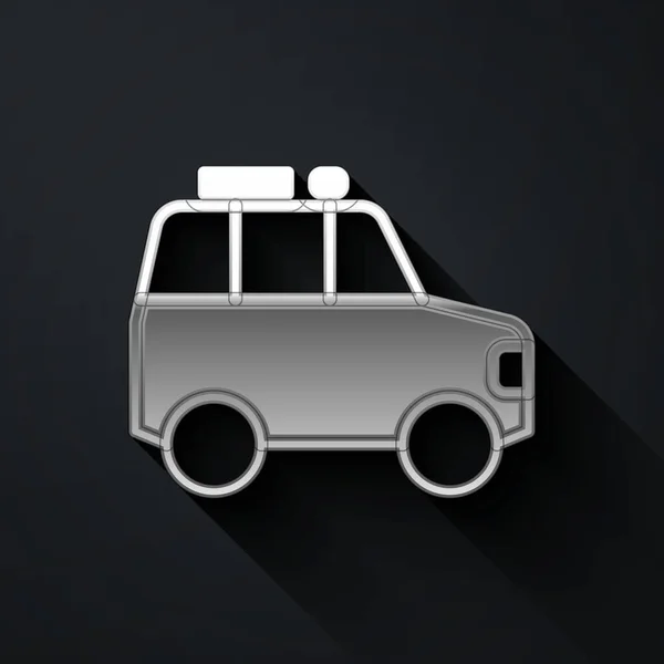 Icono Silver Car Aislado Sobre Fondo Negro Estilo Sombra Larga — Vector de stock