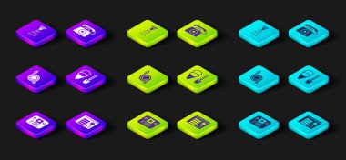 Yangın alarmını, yangın söndürme hortumu, kürek ve kova sistemi kurun. Telefon, 911 'i ve fıskiye ikonunu arayın. Vektör.