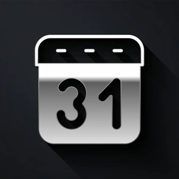 Icona Calendario Argento Isolato Sfondo Nero Simbolo Promemoria Evento Lungo — Vettoriale Stock