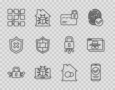 Bağlantı Sistemi hata monitörlü Siber Güvenlik Akıllı Telefon Kredi Kartı Grafik Parola Koruma Kalkanı Tuğla Evi ve Tarayıcı takma isim pencere simgesini ayarla. Vektör.