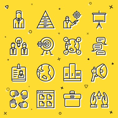 Satır Büyüme Çizelgesi ve ilerleme Megaphone Konuşma Balonu Sohbeti Hedef Stratejisi Hedef alınarak Okçular Ampul İşçisi ve Dünya ikonunun yerini belirleyin. Vektör.