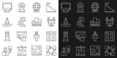 Hat Proje Ekibi Tarayıcı dosyalarını dünya çapında konuşma balonu sohbet Roket Bilgisayar monitörü ve Sıralama Yıldızı simgesi olarak ayarla. Vektör.
