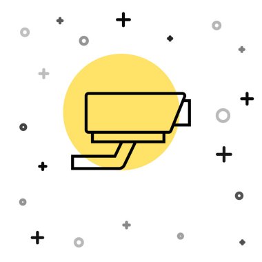 Siyah çizgi güvenlik kamerası simgesi beyaz arkaplanda izole edildi. Rastgele dinamik şekiller. Vektör.