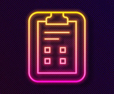 Siyah arkaplanda işaret simgesi izole edilmiş parlak neon çizgi sınav kağıdı. Sınav kağıdı, sınav ya da araştırma konsepti. Sınav ya da sınav. Vektör.